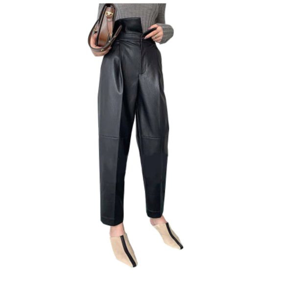 Pants - Black Faux Leather Harem Trousers